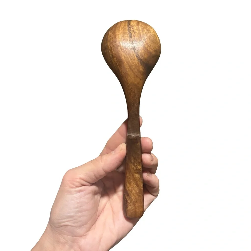 Handcrafted Wooden Serving Ladle - Brown